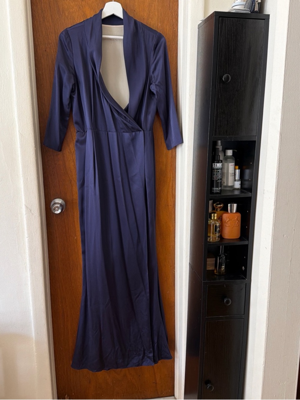 Long Sleeve Navy Wrap Maxi Dress - Women